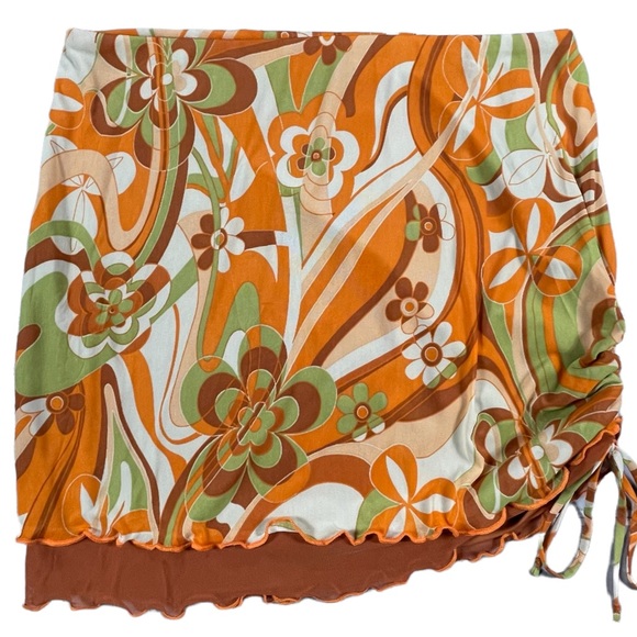 Wild Fable™ Size Large Mesh Side Ruched Mini Skirt Orange Green Browns NWT - Picture 6 of 10